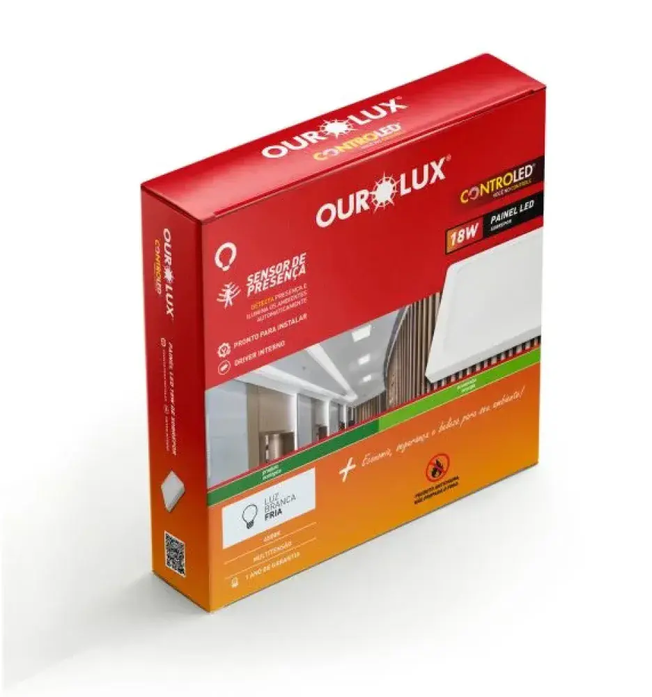 Painel de led com sensor de presença quadrado 18W 6500K Ourolux — fotografia 2