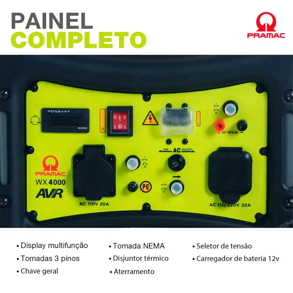 Gerador à gasolina 4KVA digital com avr 4T WX4000 mono bivolt com rodas PR322MXI003I Pramac — fotografia 4