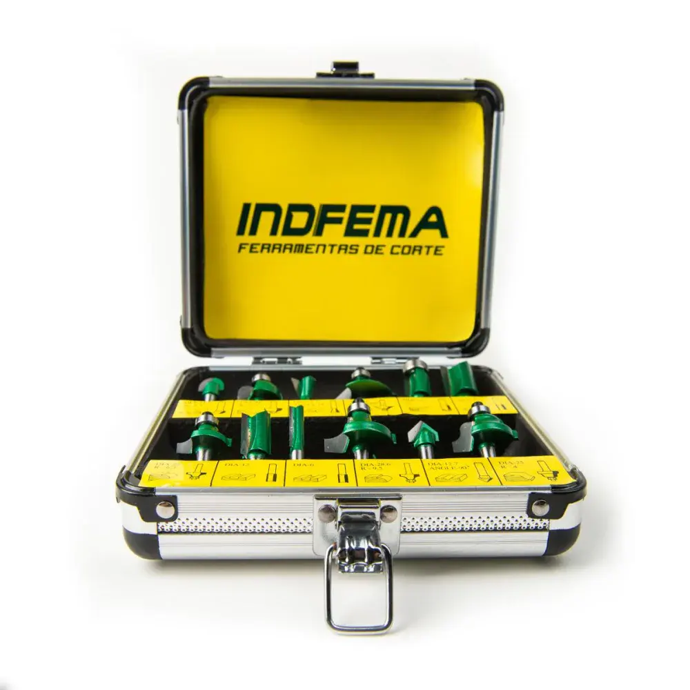 Kit de 12 fresas hw para tupia 6MM com maleta Indfema 6410.01 — fotografia 3