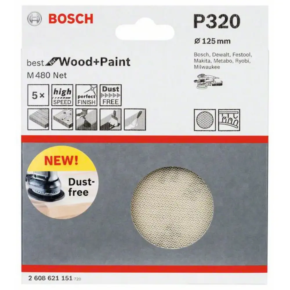 Disco de Lixa Best for Wood & Paint 5 POL c/ Velcro Grana 320 com 5 Unidades BOSCH — fotografia de referência