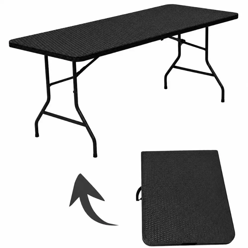 Kit Mesa Dobrável Rattan 180 x 74 x 74 CM Vira Maleta com Toalha Capa Elástica Preta CASA LYS Zelt — fotografia 7