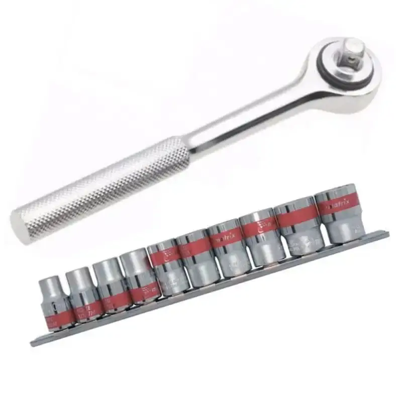 Jogo de Soquete Estriado 1/2" de 10 à 22 MM c/ 10 Pçs + Catraca 10" c/ Reversão Enc. 1/2" Sparta