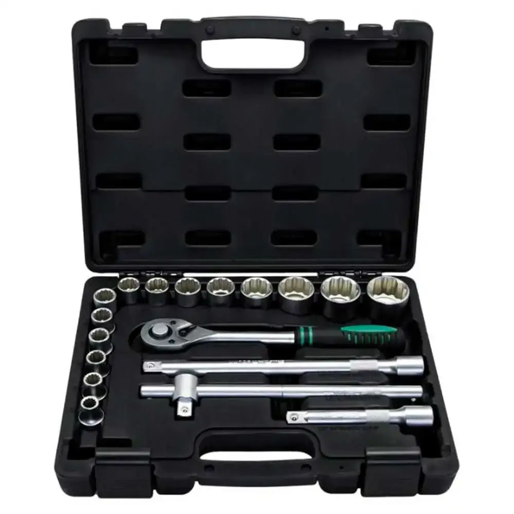 Jogo de soquetes e catraca 1/2 POL de 10 à 32 MM kit 18 peças estriado Stels