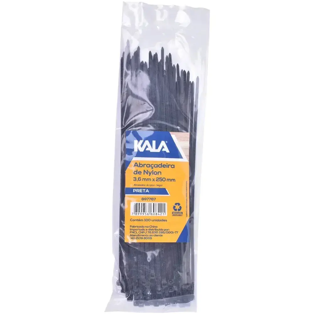 Abraçadeira nylon 3,6MM x 250MM preta Kala 100 peç