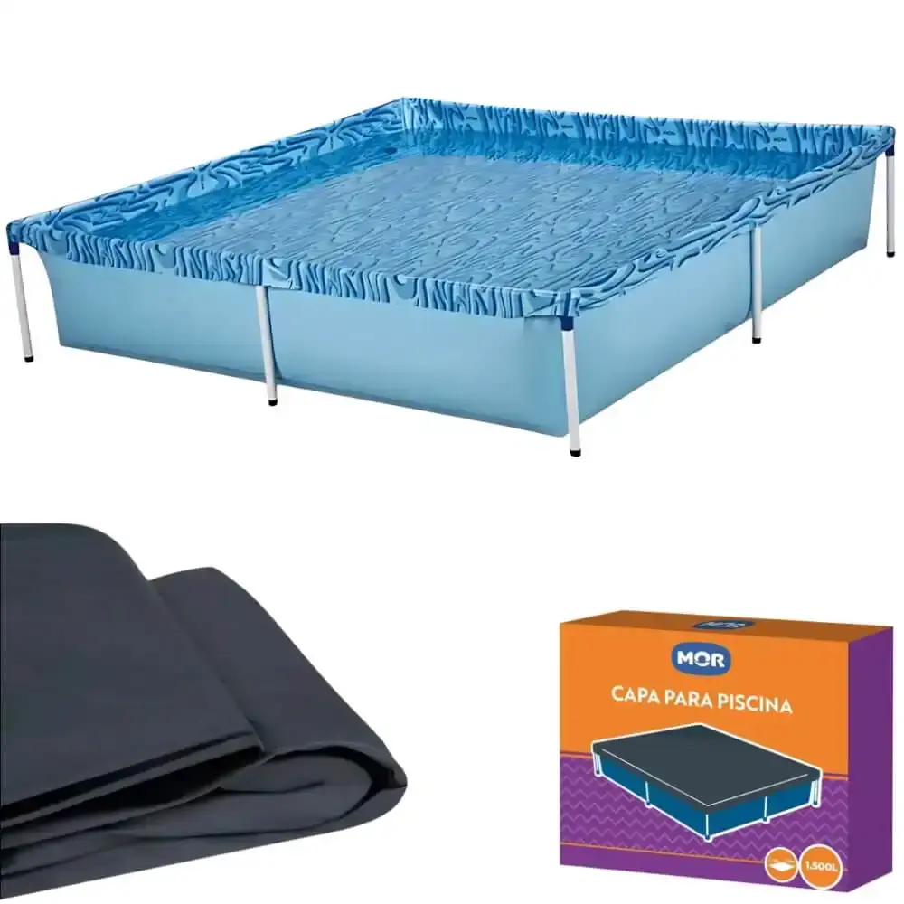 Piscina com armação 1.500L 42X189X189CM e capa para piscina 1500L Mor