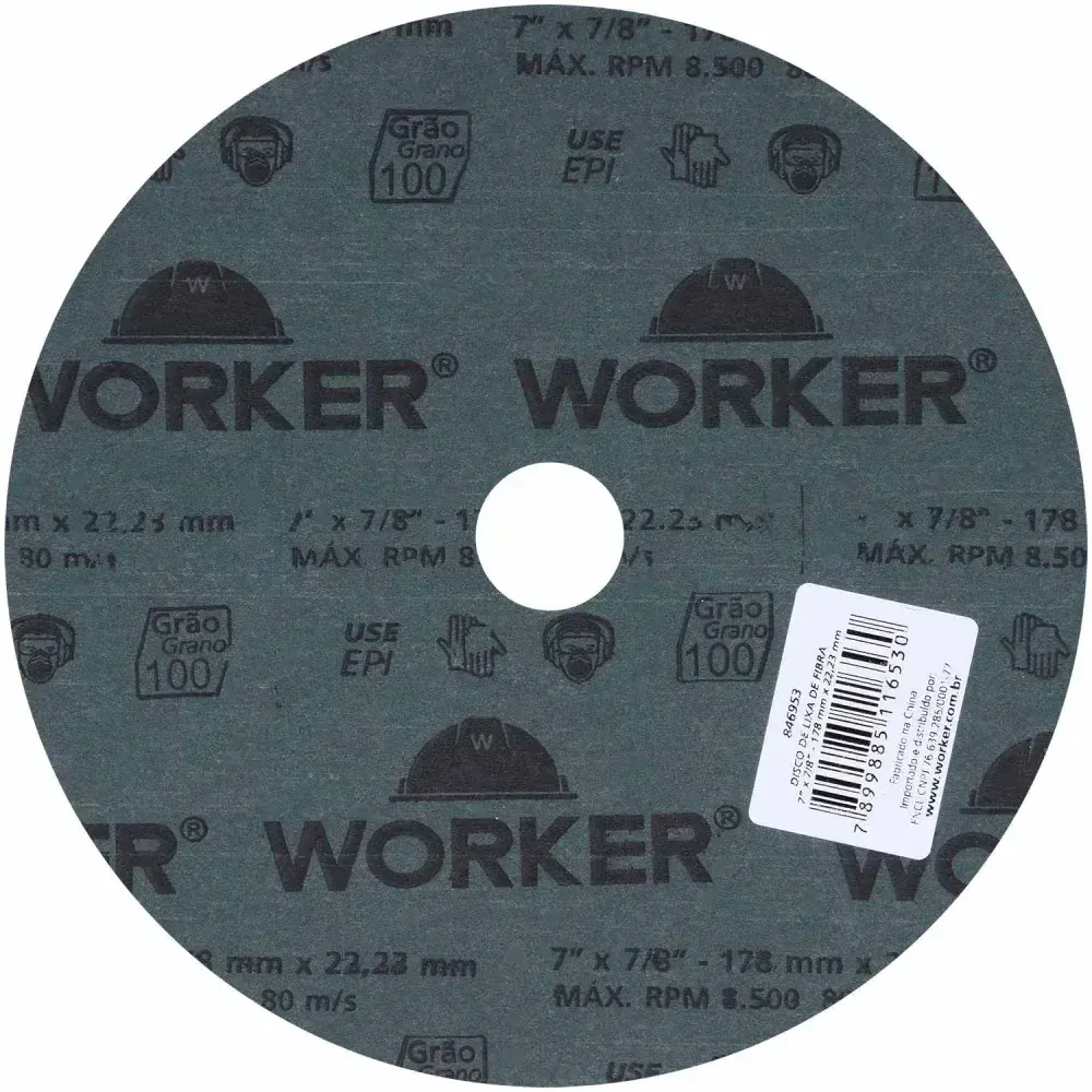 Disco de lixa de fibra 7 x 7/8 grão 100 Worker — fotografia 4