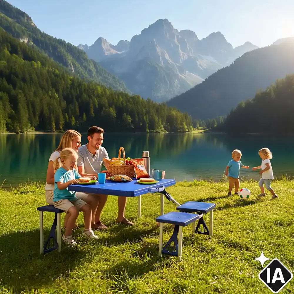 Mesa Camping Portátil Dobrável em Polipropileno 4 Banquetas Tipo Maleta 136×85×65 cm ZELT — fotografia 3