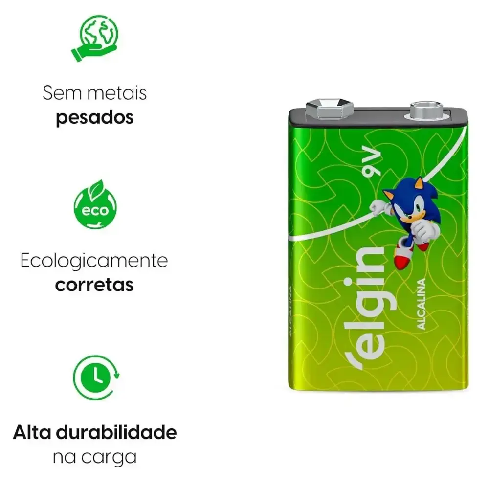 Bateria alcalina 9V pilha 82158 Elgin — fotografia 6