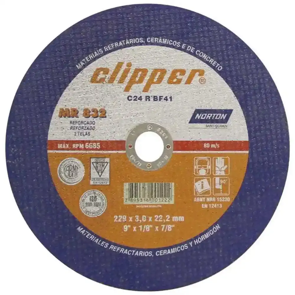 Disco de corte parede 9 pol c/ furo de 7/8 clipper Norton — fotografia de referência