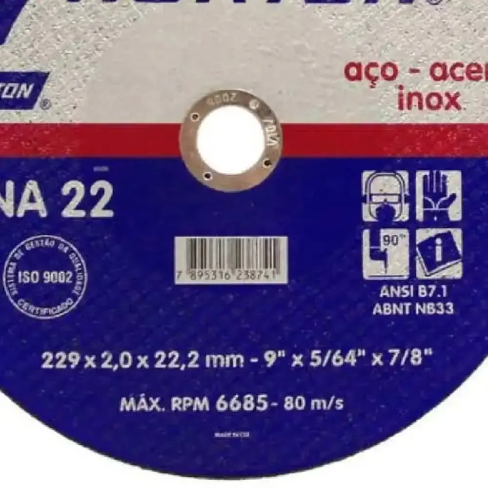Disco de Corte para Metal e Inox 9 polegadas x 5/64 x 7/8 polegadas BNA22 NORTON — fotografia 5