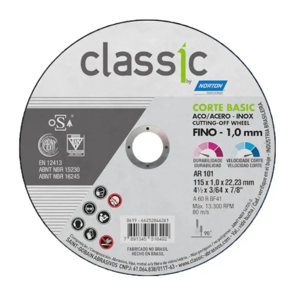 Disco de Corte Inox 4.1/2 Polegadas x 1,0 mm CLASSIC BASIC NORTON