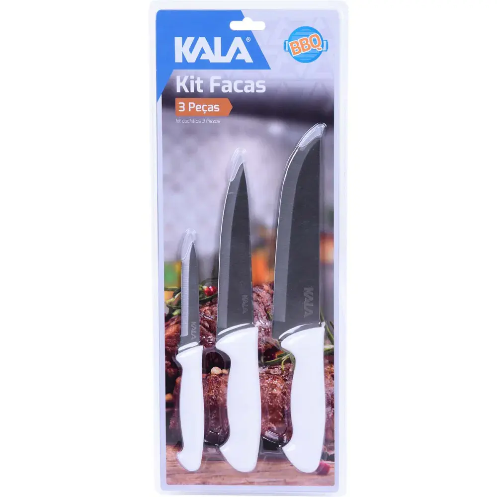 Kit facas para cozinha em aço inox com cabo pp 3 peç Kala — fotografia 2