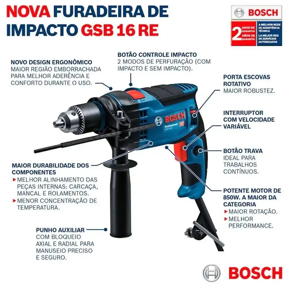 Furadeira de impacto 1/2 POL 850W e kit de pontas 33 peças Bosch 220 V — fotografia 9