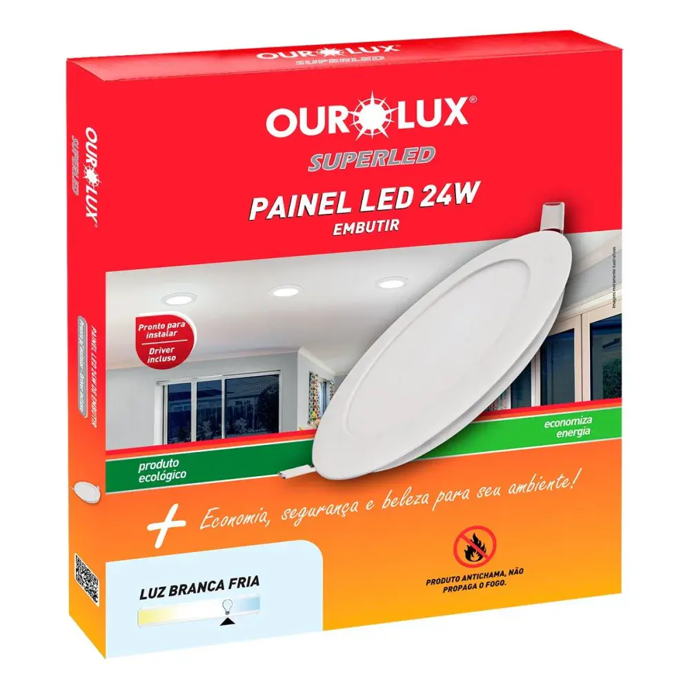 Painel led de embutir 24W biv 6500K 283MM redondo Ourolux — fotografia 2