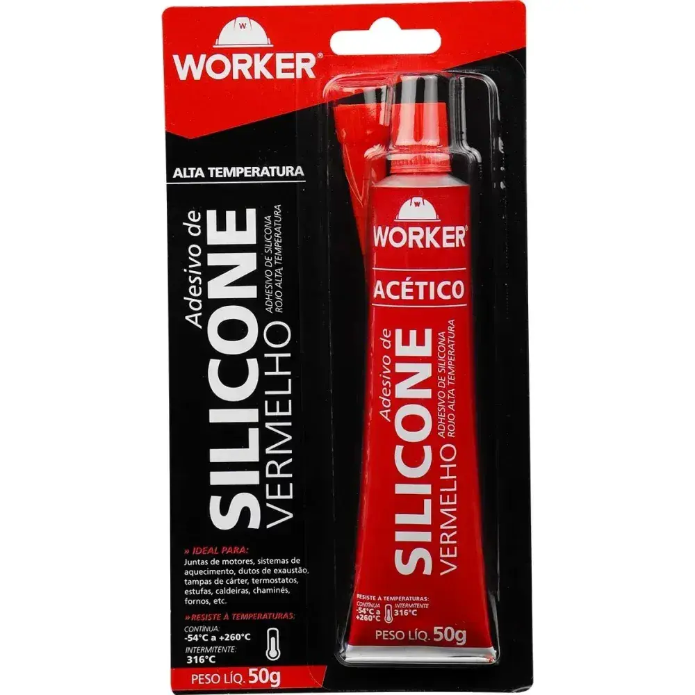 Silicone acético alta temperatura vermelho 50G Worker — fotografia 8