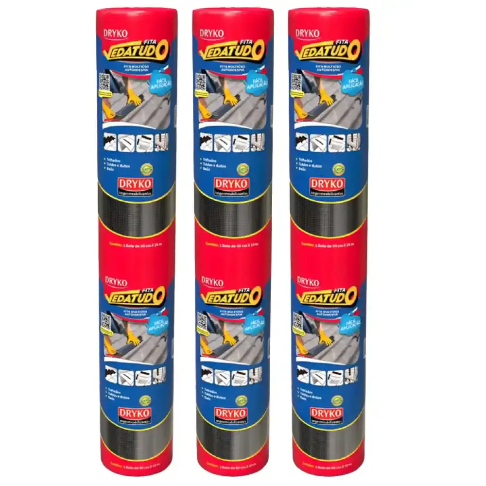 Fita autoadesiva asfáltica 90CM x 10M 3 unidades Dryko