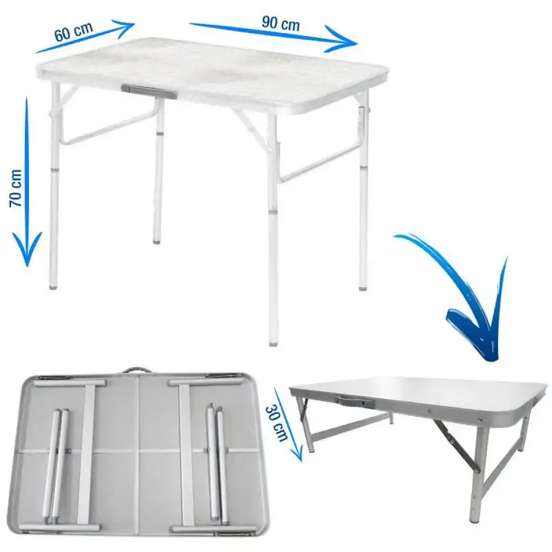 Mesa Dobrável de Alumínio Tampo de MDF 90 x 60 CM Vira Maleta PALISAD