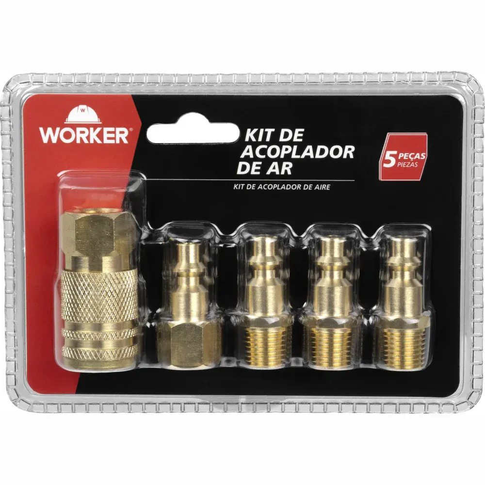 Kit acoplador rápido ar 1/4" 5 peças Worker — fotografia de referência