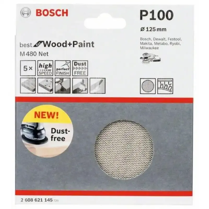 Disco de Lixa Best for Wood & Paint 5 POL M480 c/ Velcro Grana 100 com 5 Unidades BOSCH — fotografia de referência