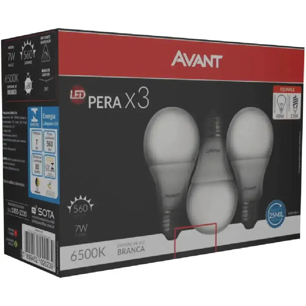 Lâmpada LED pera 7W bivolt 6500K com 3 unidades Avant — fotografia 3