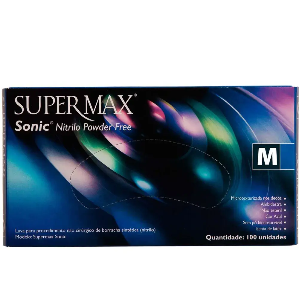 Luva nitrílica azul cobalto m com 100 peç Supermax — fotografia 3