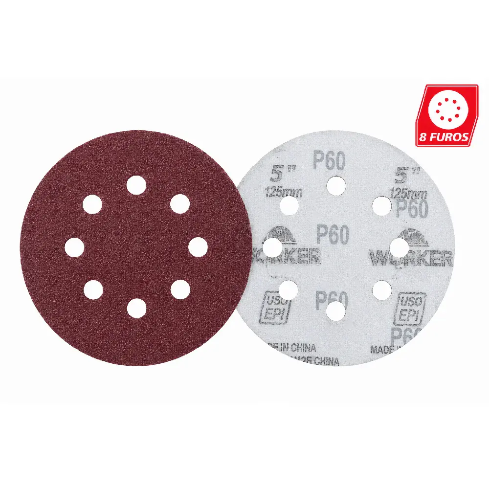 Jogo discos lixa G1000 5” tipo velcro 10 peças Worker — fotografia de referência