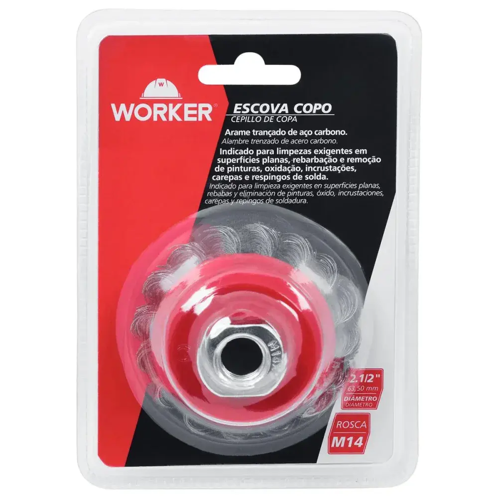 Escova copo em aço carbono rosca M14 2.1/2 63,50MM Worker — fotografia 5