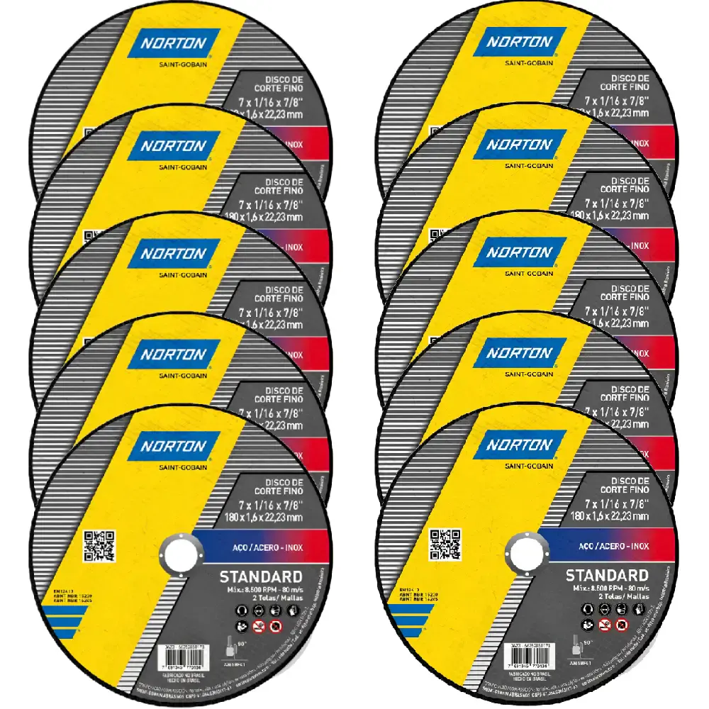 Kit 10 discos de corte para esmerilhadeira 180X22.23MM 66252850173 Norton
