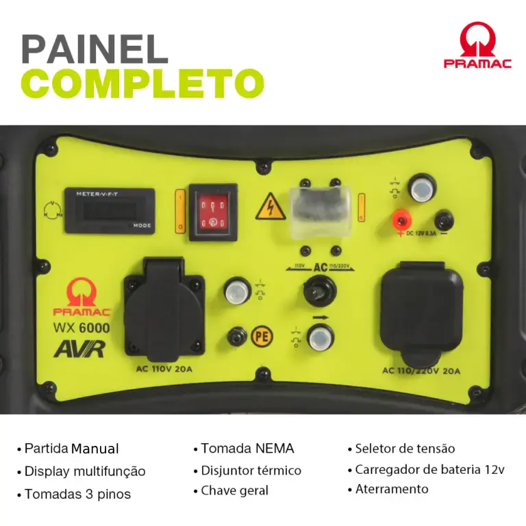 Gerador à gasolina 6 KVA 4T digital com AVR mono bivolt WX6000 Pramac — fotografia 3
