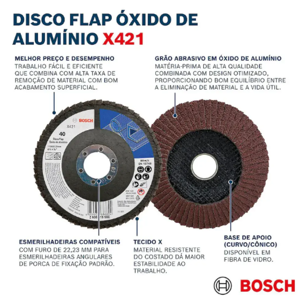 Disco flap X421 óxido de alumínio Ø115MM G40, curvo 10U Bosch — fotografia 7
