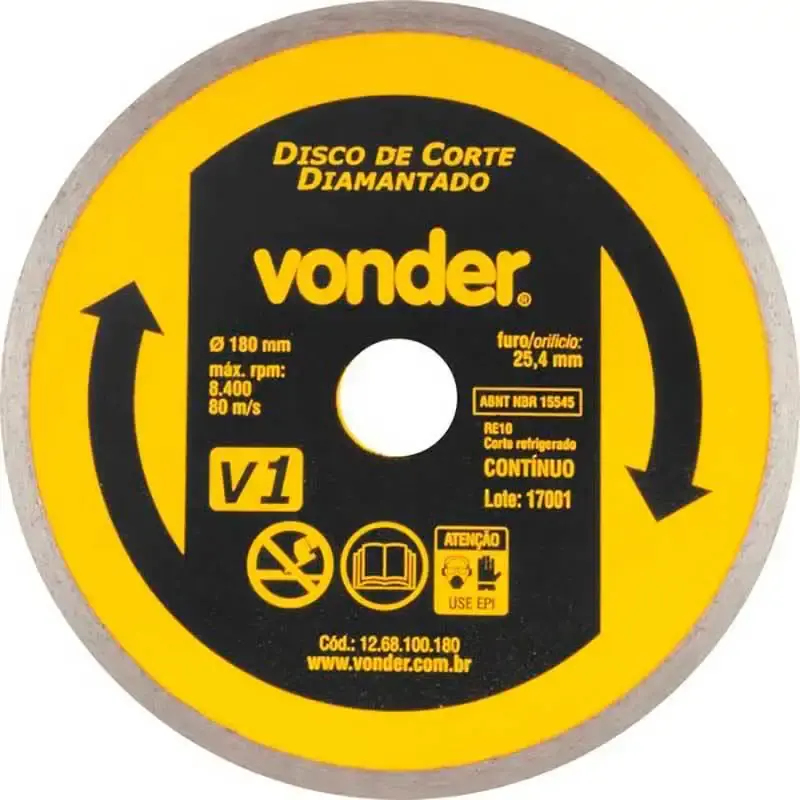 Disco de corte diamantado 7 POL 180 MM furo 22 MM V1 liso contínuo Vonder — fotografia 2