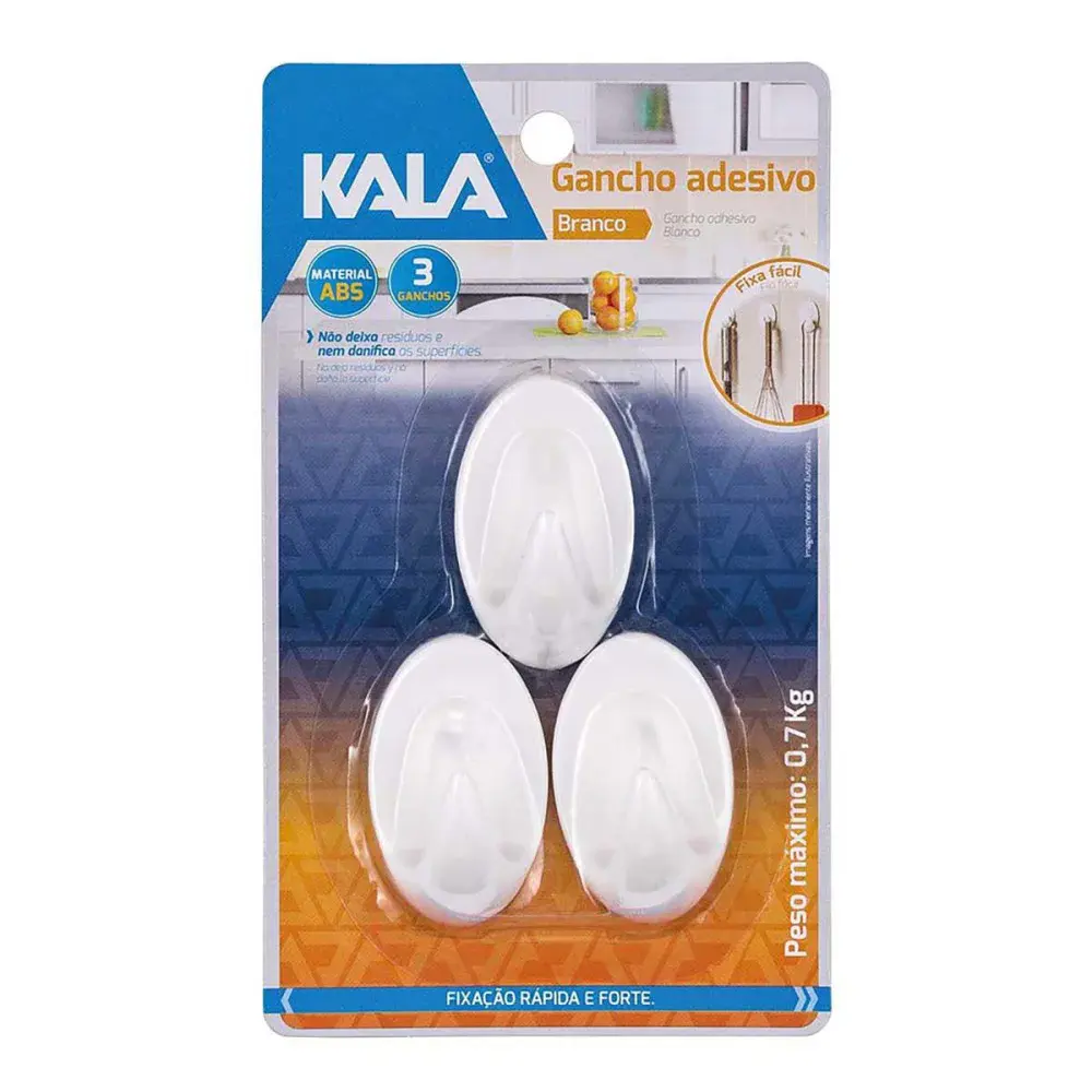 Gancho branco adesivo abs suporta 1KG 3 peç Kala — fotografia de referência