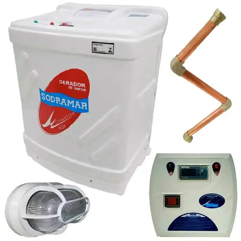 Gerador de Vapor p/Sauna 12KW 220V Trifásico c/Quadro Digital Kit Instalação e Luminária SODRAMAR
