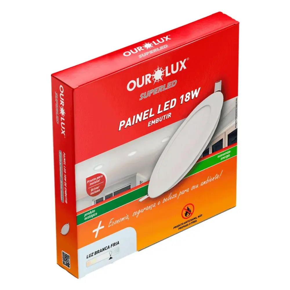Painel led de embutir 18W biv 6400K 206MM redondo Ourolux — fotografia 2
