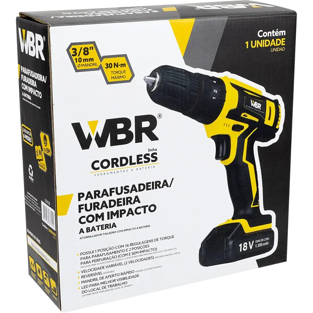 Parafusadeira / furadeira a bateria 18V bivolt WBR cordless — fotografia 7