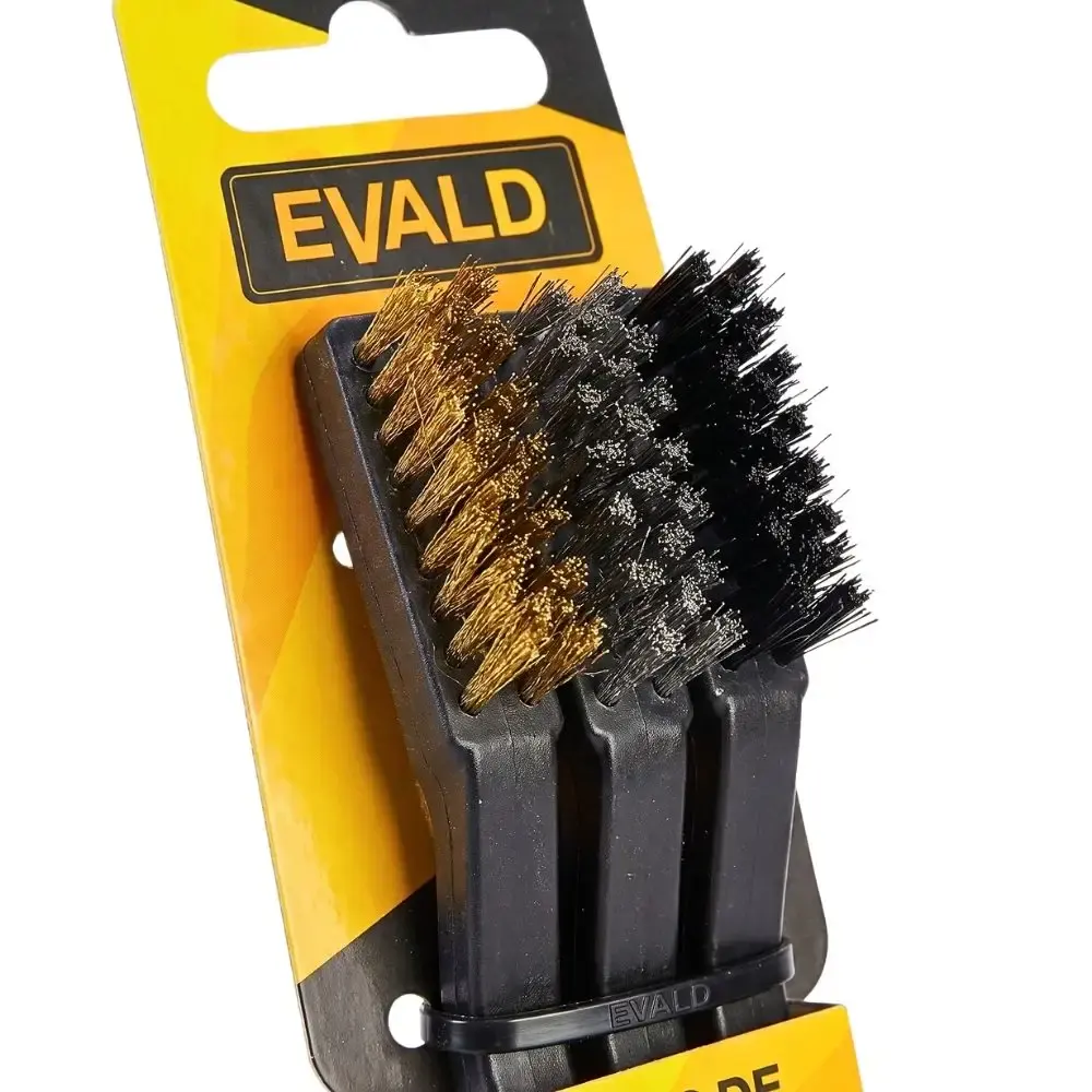 Jogo de escovas de aço manual kit com 3 peças 175 MM aço nylon latão Evald — fotografia 2
