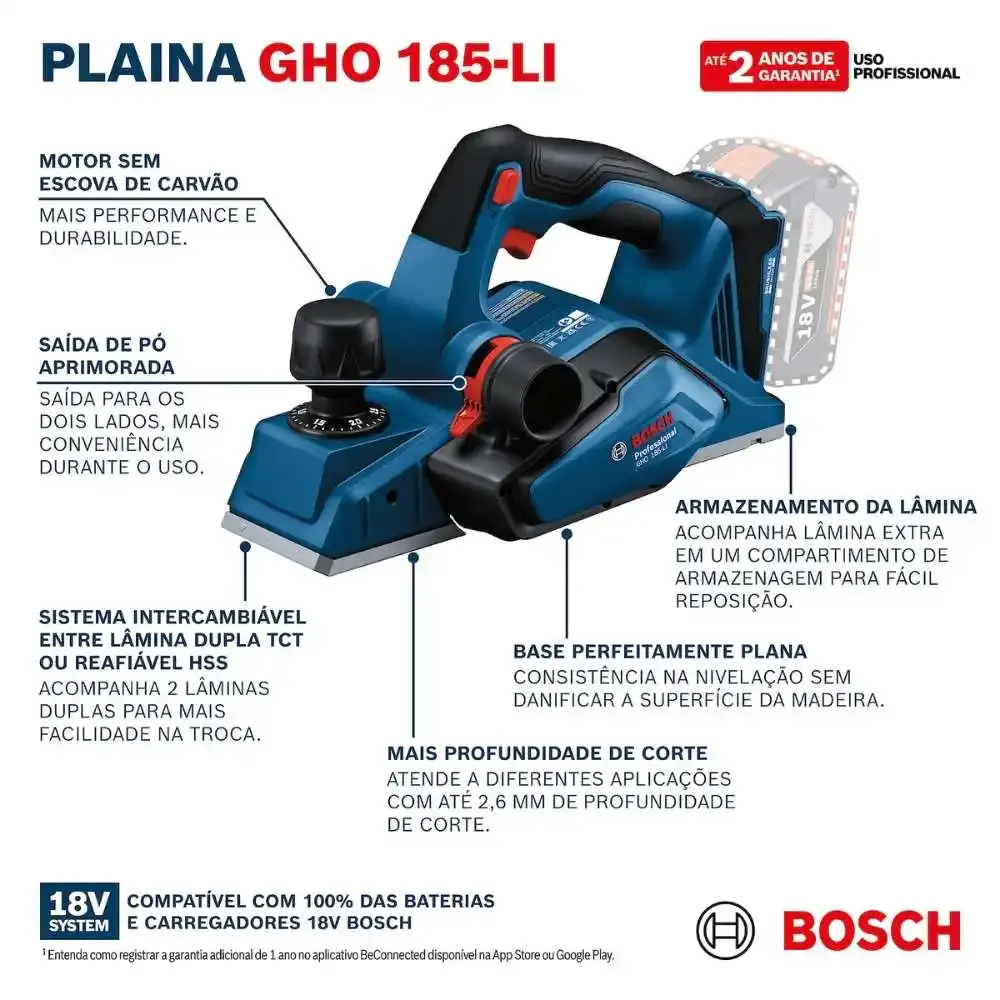 Plaina 18V 14.000RPM GHO15B5 com bateria 4 ah Bosch — fotografia 7