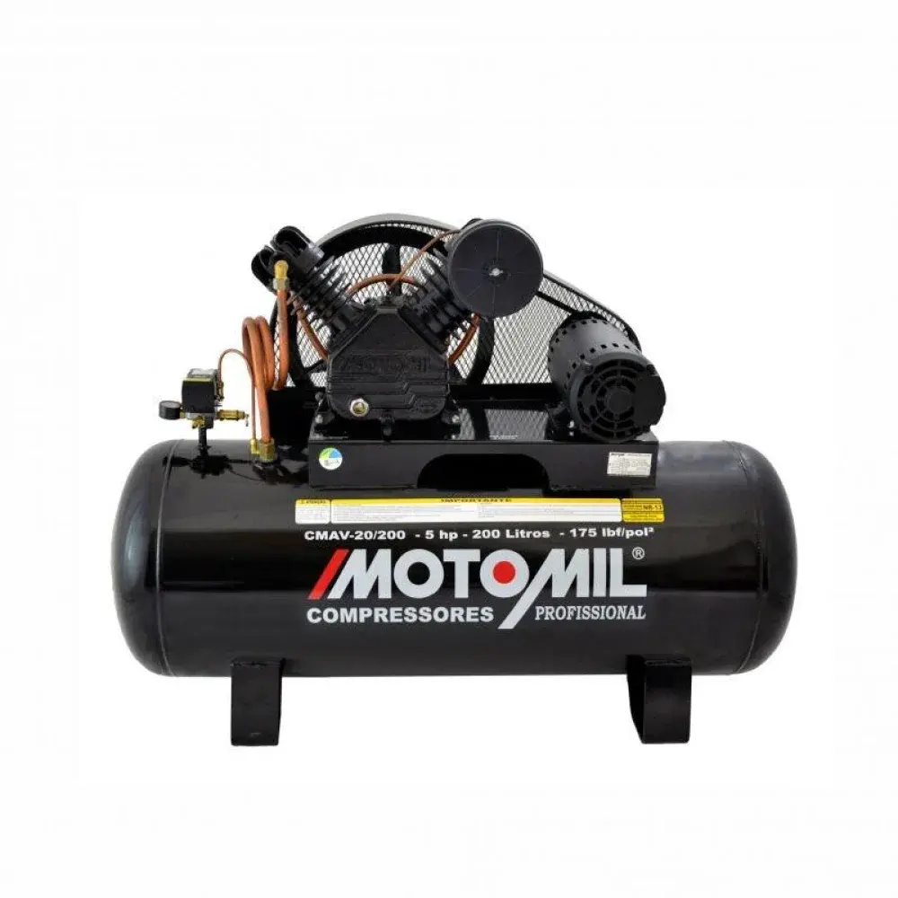 Compressor de ar profissional CMAV-20/200 5HP 200L 220/380V trifásico MotoMil — fotografia 3