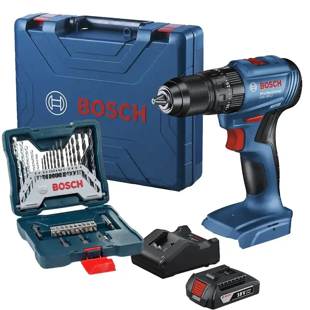 Parafusadeira Furadeira Impacto 18v c/ 33 peças X-LINE, Bateria, Carregador e Maleta GSB 185-LI BOSCH