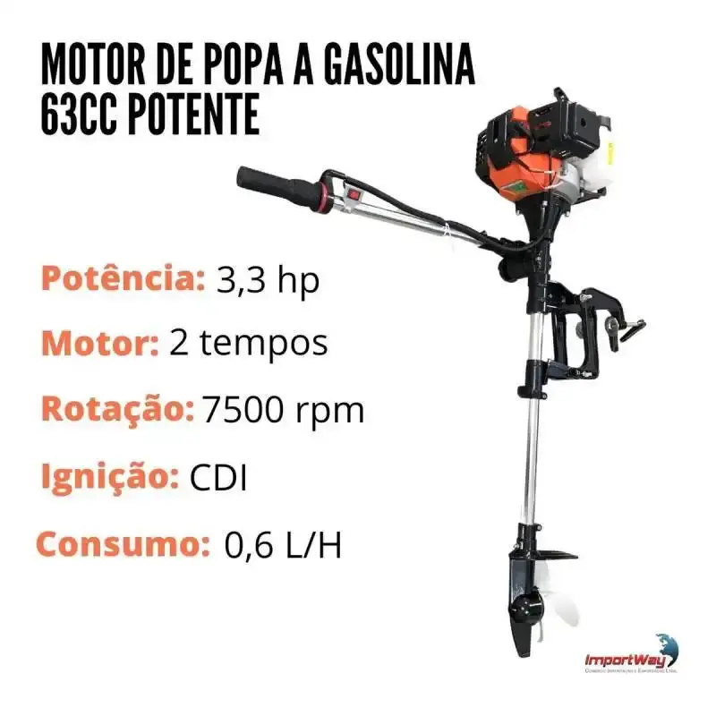 Motor de popa gasolina 3,3 HP 2 tempos rabeta vertical IWMPG2T63 ImportWay — fotografia 4
