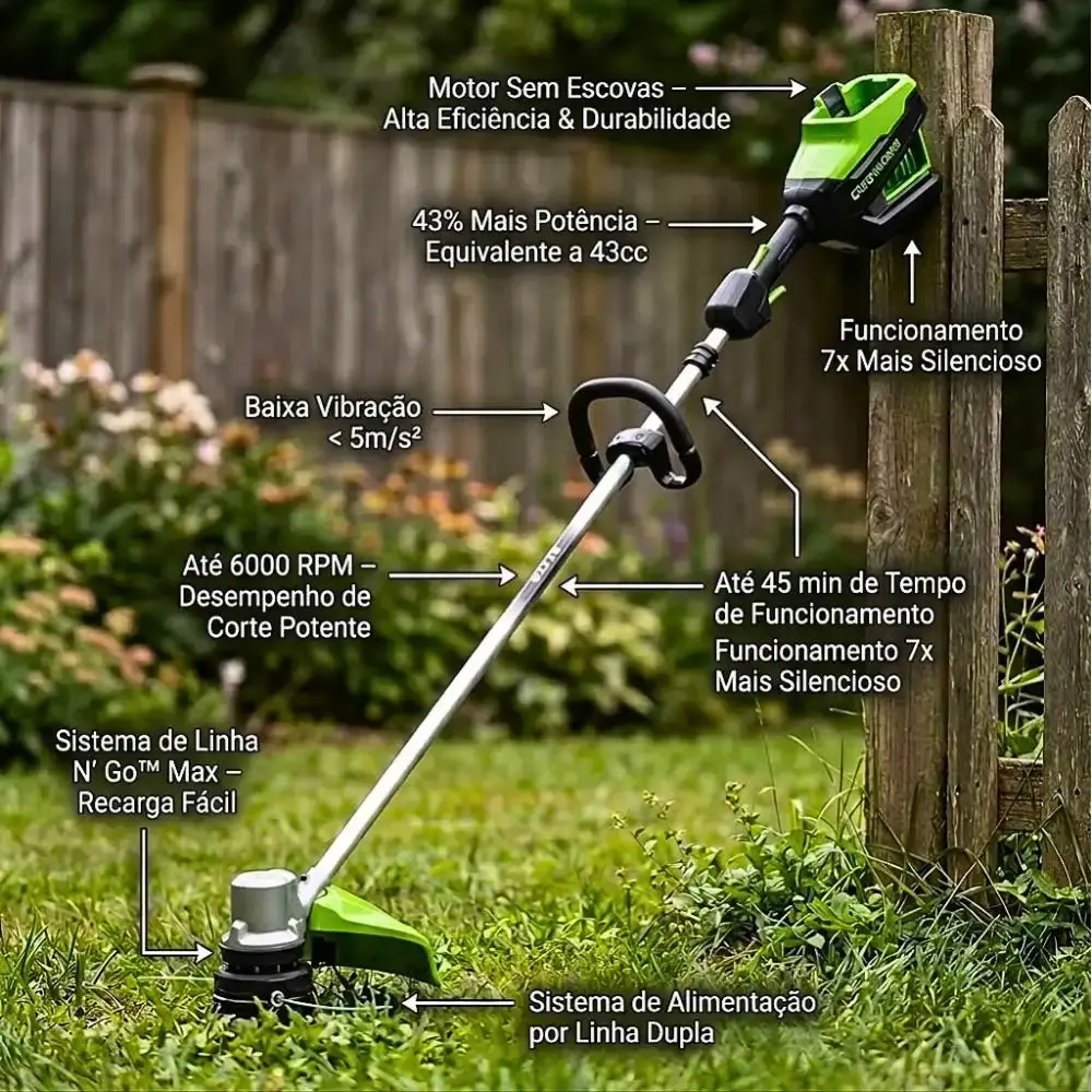 Roçadeira 82V com enxada rotativa + bateria 4,0AH + carregador bivolt Greenworks — fotografia 5