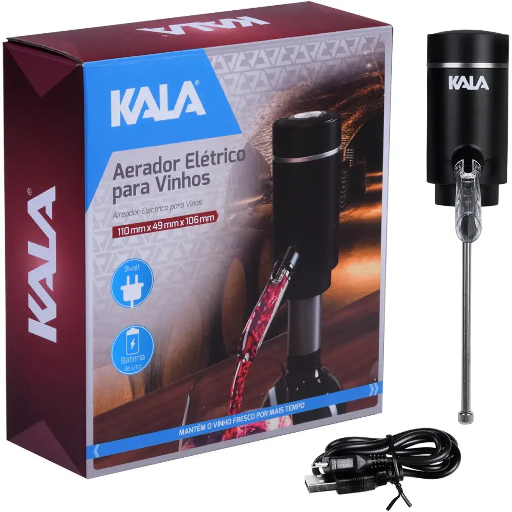 Aerador de vinho elétrico tubo retrátil usb Kala