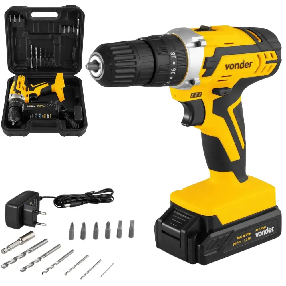Parafusadeira impacto 3/8 POL 20V com bateria e carregador bivolt Vonder — fotografia de referência