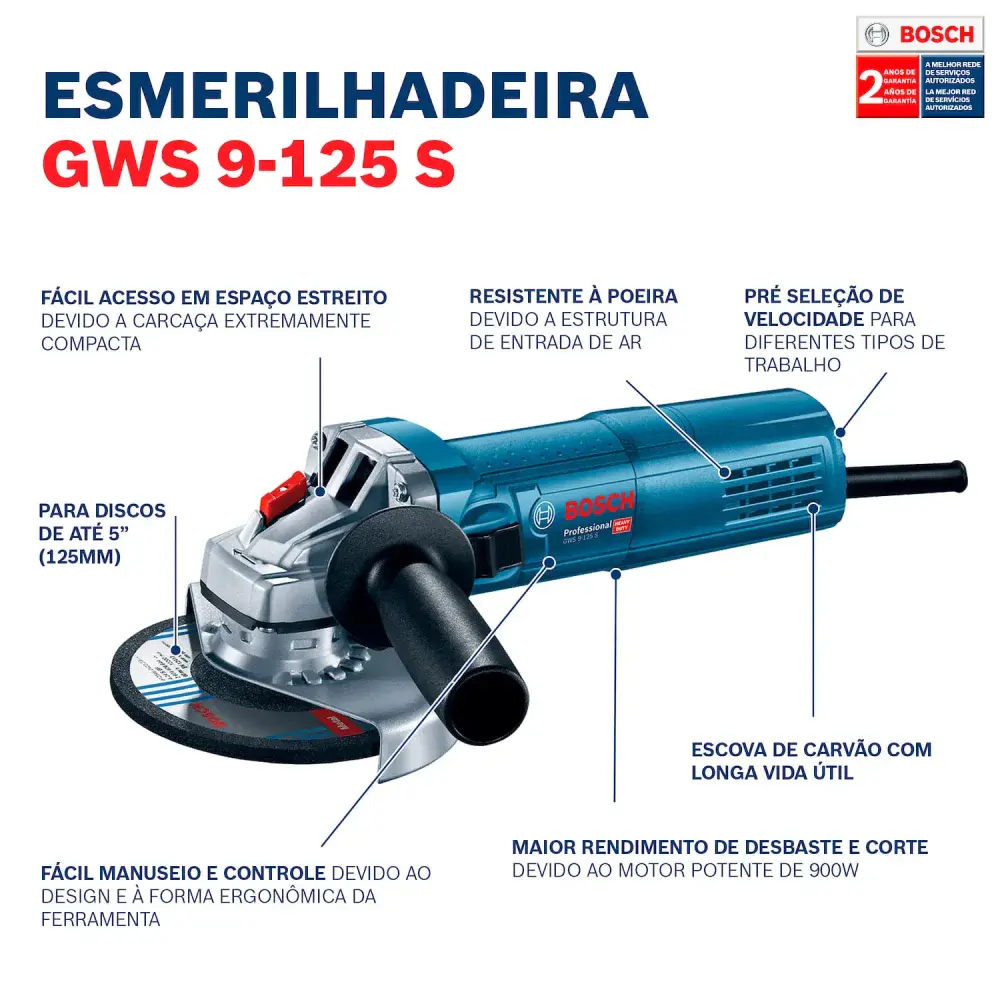 Esmerilhadeira angular 900W modelo gws 9-125S Bosch — fotografia 12