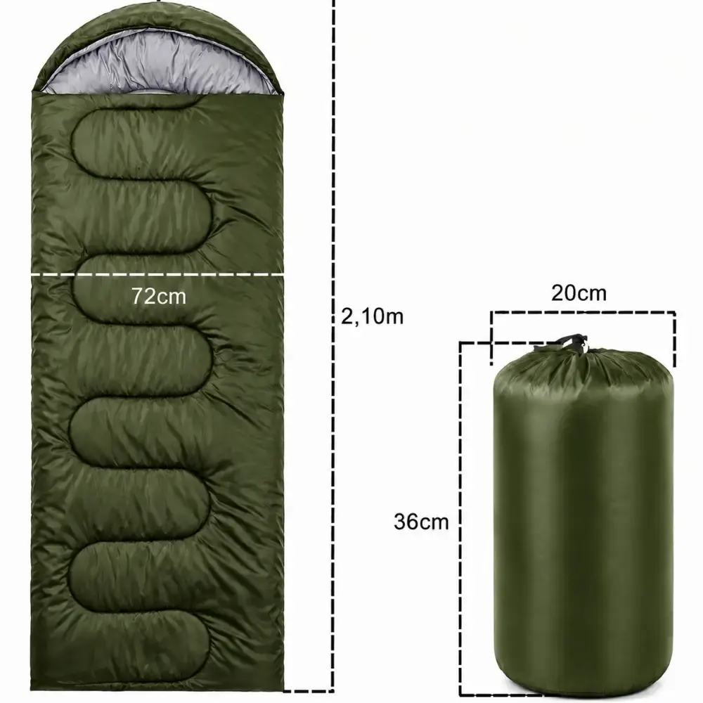 Saco de Dormir Camping Pesca Impermeável Confortável 2,10 x 72 CM c/ Capuz e Bolsa ZELT Verde — fotografia 5