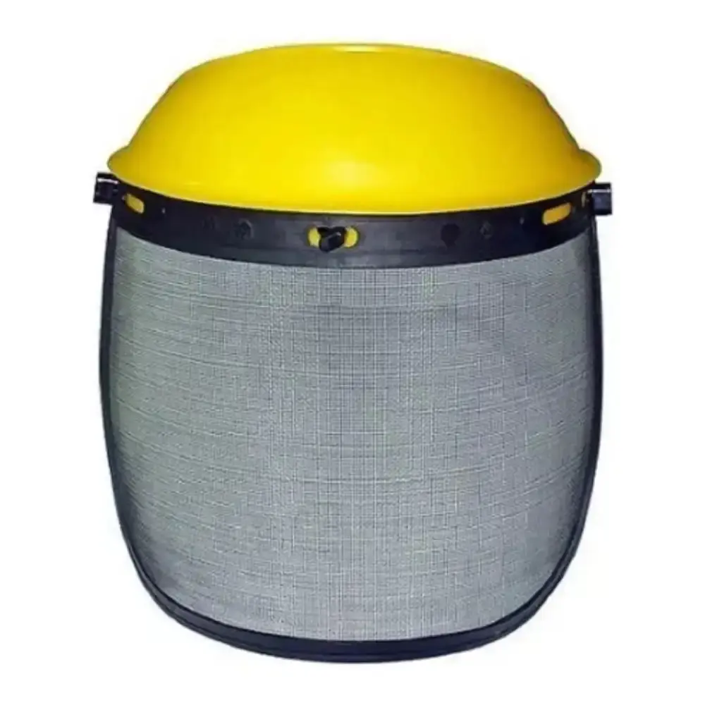 Protetor facial com tela de aço para roçadeiras e motosserras amarelo terra — fotografia 4
