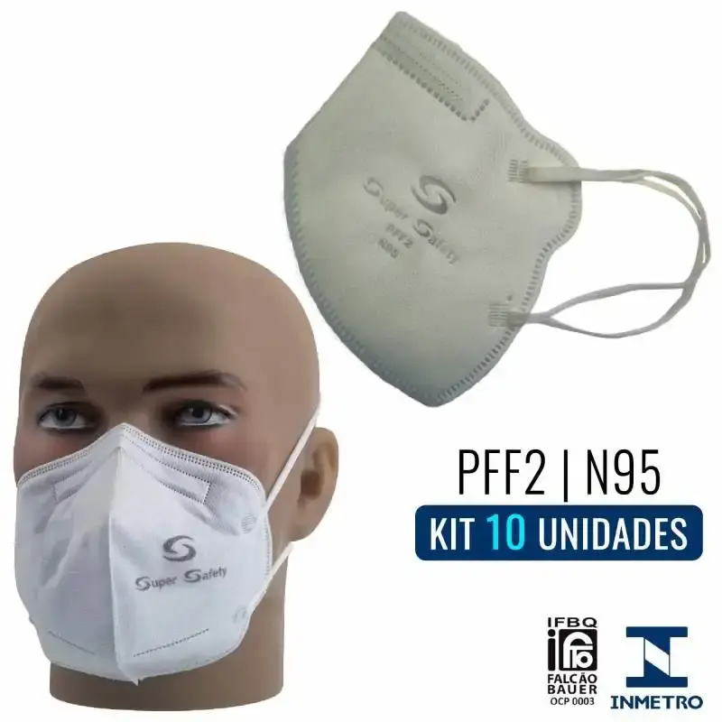 Respirador PFF2-S Branco s/ Válvula Kit com 10 Unidades SUPER SAFETY