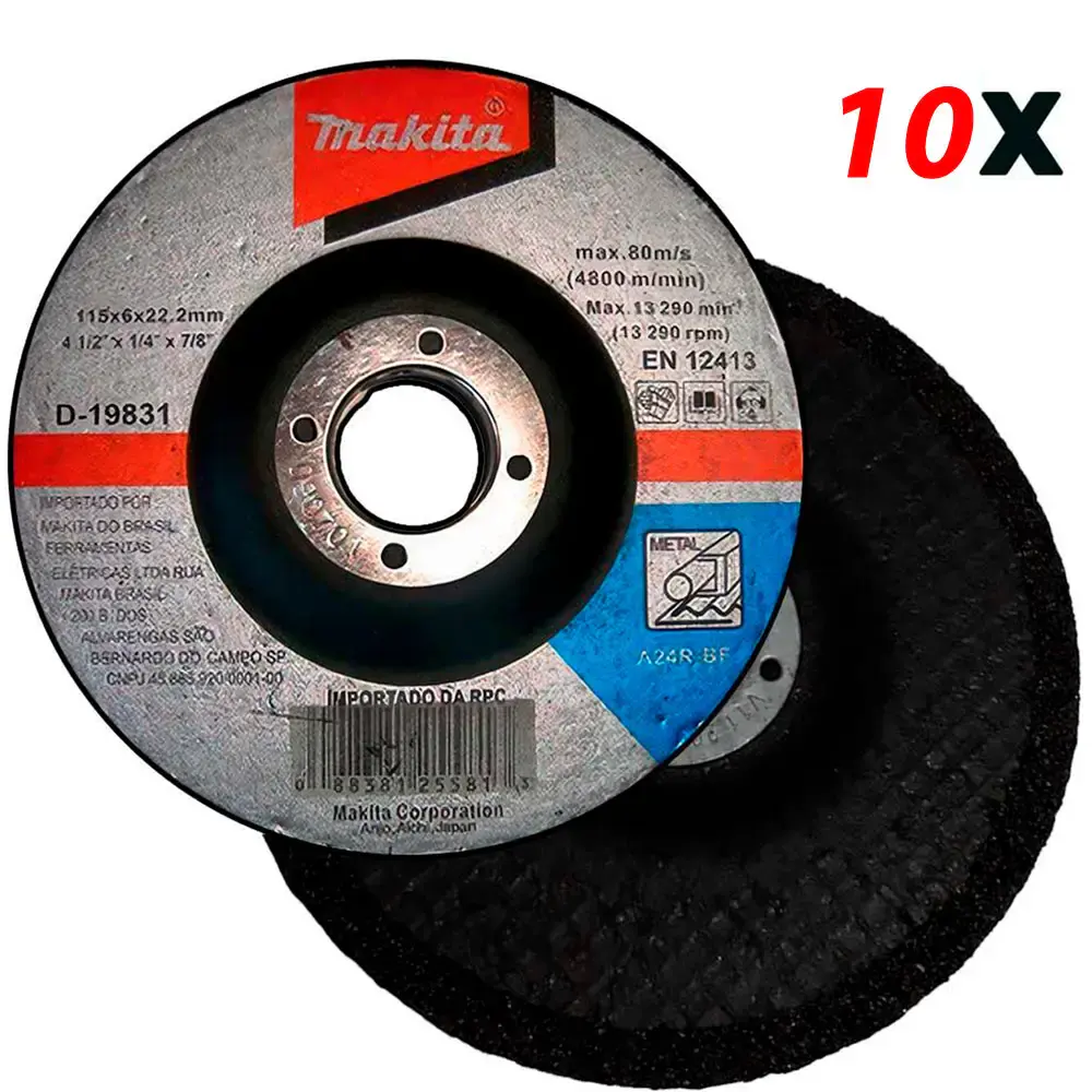 Disco de desbaste 4.1/2 POL 115 MM para metal D-19831 kit 10 unidades Makita