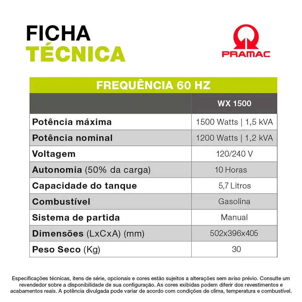 Gerador gasolina 1.5KVA digital com avr 4T WX1500 mono bivolt PR122MXI003I Pramac — fotografia 8