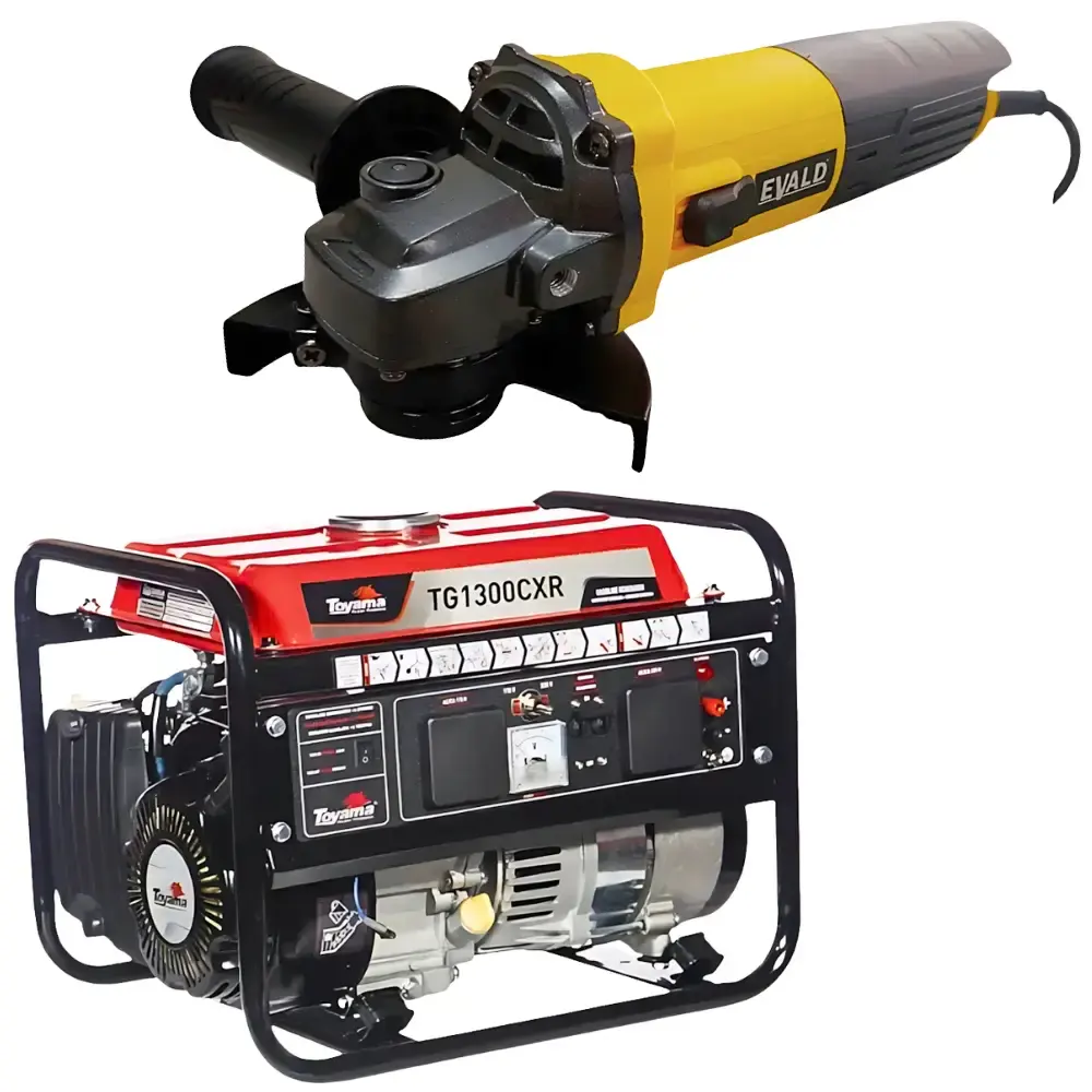 Gerador à gasolina 1,25 kva bivolt TG1300CXR e esmerilhadeira angular 4.1/2 POL Evald